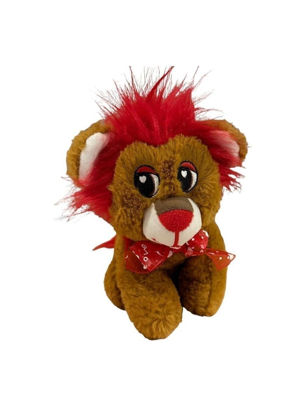 Valentine Lion Red Mane Plush Stuffed Animal 7 in Toy Hearts Ribbon Homerbest